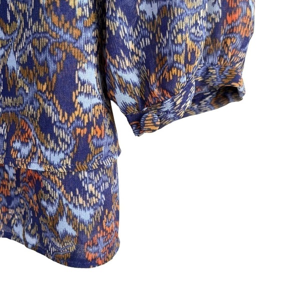Cabi Tapestry Print Long Sleeve Sheer Blouse in Blue and Orange, Size Medium - Picture 10 of 12